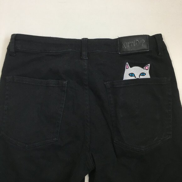 RIP N DIP Logo Hardware Black Embroidery Lord Nermal Peeking Cat 5 Pocket Jeans - Picture 7 of 16
